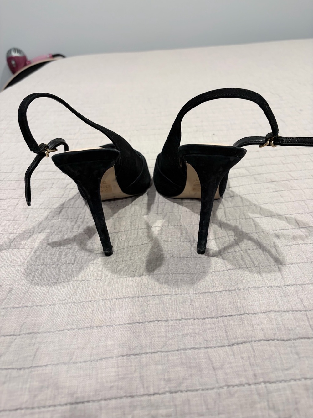 ALDO Black Faux Suede Bow Slingback Heels Pointed Toe Stiletto Pumps Size 7.5 - Picture 4 of 7